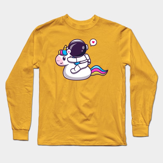 Cute Astronaut Riding Unicorn Cartoon Long Sleeve T-Shirt by Catalyst Labs